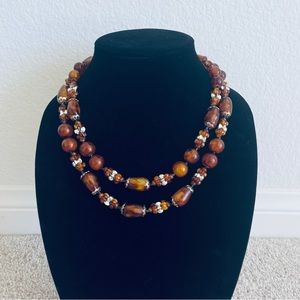 Vintage 1980s Faux Amber Double beads Necklace